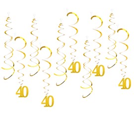 Pack of 20 Gold 40th Birthday Decoration Spirals, 40th Birthday Decoration Streamers, Spiral Garland for Celebration Decoration, Class Reunion Decoration