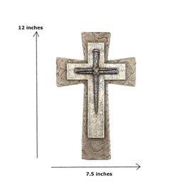 Comfy Hour Faith and Hope Collection Faux Stone with Nail Wall Cross, Religious Decoration, Polyresin