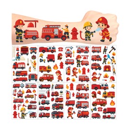 8Sheet - 110PCS Fireman Temporary Tattoos for Kids – Cartoon Fake Tattoos Stickers for Birthday Party Favors, Gifts, DIY Decoration & Fun Activities – Waterproof & Skin-Safe