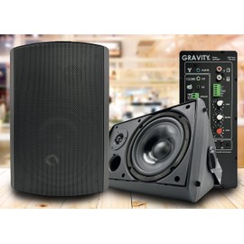Gravity GWS560P 6.5'' Wireless BT Indoor/Outdoor/Patio Speakers - Pro-Active, Wall Mountable, 150W MAX / 75W RMS w/ 2-Way Full Range Stereo, Built-in Digital Sound Amplifier, Pair, Black Color