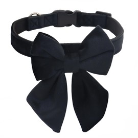 THAIN Velvet Dog Collar with Style Bow Tie, Quick Release Plastic Buckle Adjustable Dog Collars for Small Medium Large Dogs Pets (L, Velvet Black)