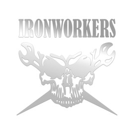 Ironworkers Skull Premium Sticker Decal Chrome Mirror Silver Metallic Tradesman Construction - Chrome Silver - 12" W x 11.46" H