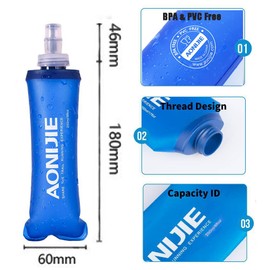 AONIJIE - Paquete de 2 botellas de agua plegables de TPU suave de 250 ml para deportes al aire última intervensión, hidratación, ligeras, plegables para correr, senderismo, ciclismo (A#250 ml - 2