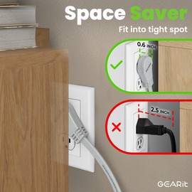 GEARit 360 Rotating Flat Plug Extension Cord with 3 Outlets (50ft, Gray) 16AWG/13A 3 Prong Wire, Outlet Saver for Home Office Dorm Room Essentials, ETL Certified