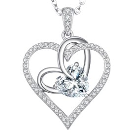 OOBEE Love Heart Moissanite Necklaces for Women, 925 Sterling Silver Heart Pendant 2 Carat Moissanite Diamond with Rose Gold/White Gold, Ideal Birthday Anniversary Christmas Gift for Wife Her