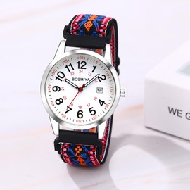 OIDEA Braided Elastic Nurse Watch for Medical: 12/24 Hour Military Time Easy Read Dial Second Hand Analog Wrist Watch for Medical Professionals Students Doctors, Boho Colorful Band