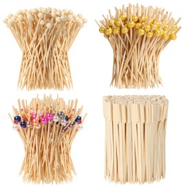 Sublaga 400PCS Cocktail Picks, 4.7" Eco-friendly Natural Bamboo Ball Food Picks, Fancy Toothpicks for Appetizers, Drinks Party Fruit, Bamboo Gold Ball Food Sticks Charcuterie Accessories