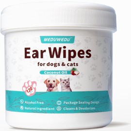 MEDUWEDU Ear Cleaner Wipes 120 Counts, Dog Ear Cleaner, Grooming Kit Care for Dogs and Cats, Soft & Easy Otic Cleaning Pads, Remove Wax, Dirt & Stop Smelly, Itchy, Non-Irritating, Coconut Scent