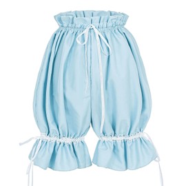 Nuoqi Lolita Bloomers - Pantalones cortos de calabaza con volantes para mujer, Azul/claro, XXL