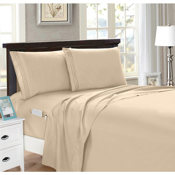 Elegant Comfort 4-Piece King- Smart Sheet Set! Luxury Soft 1500