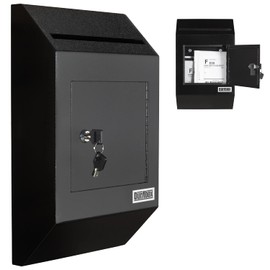 Durabox Heavy Duty Wall Mount Locking Deposit Drop Box Safe W300 (Black) For Receiving Letters, Checks, Payment, Documents and More For Commercial, Home or Office Use