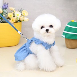 Dog Dress Puppy Luxury Skirt Clothes Princess Dresses Wedding Evening Tutu Skirt Denim Skirt for Small Dog Girl Light Blue S