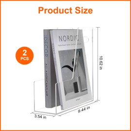 2 Pack Clear Acrylic Magazine File Holder, Single Slim Vertical Magazine File Organizer for Desk, Lucite Plastic Hold Magazines, Files, Books,Folder, Notebooks, Binders, for Home Office School