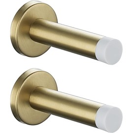 JQK - Tapón de puerta dorado, acero inoxidable 304, grosor de 1 mm, amortiguador de sonido, topes de pared, 2 unidades, punta negra dorada cepillada, DSB5-WG-P2