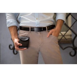 BETLEWSKI - Men's Leather Belt - Men's Belt Made of Natural Cowhide Leather with Abbreviation Option - Genuine Leather Belt with Certificate, black ii