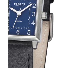 Titanium watches women's leather strap titanium Regent F1315, grey/black, Strap.