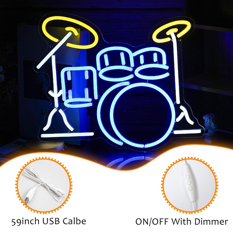 LISIGNVE Drum Kit Neon Sign, Neon Light Sign, Led Neon