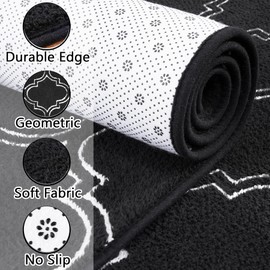 Chicrug Shag Geometric Modern Runner Rug for Bedroom, 2x6 Feet Memory Foam Indoor Hallway Runner Carpet, Fluffy Rug for Living Room Bedside Room Decor for Family, Black/White