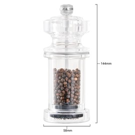 Cole & Mason 605 Refillable Spice Mill - Kitchen & Home Accessory - Table Pepper Grinder - Peppercorn Included - Acrylic - New Pepper Mill 5.5"