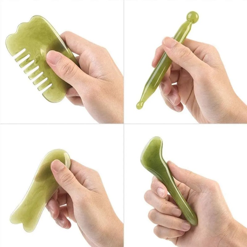 Rodillo Masaje Facial Gua Sha De Jade Antienvejecimiento Kit