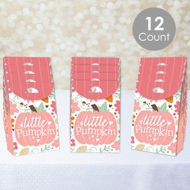 Big Dot of Happiness Girl Little Pumpkin - Fall Birthday or Baby Gift Favor Bag - Party Goodie Boxes - Set of 12