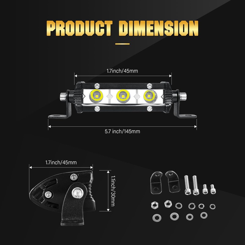 RIGIDON 2PCS 15W LED Light Bar with Wiring Harness kit,4Inch