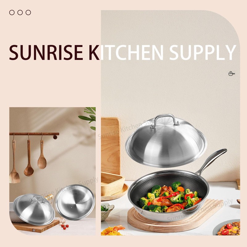 SUNRISE Heavy Duty Stainless Steel Wok Lid/Cover Dome (34cm), Fits