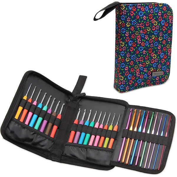 Teamoy Crochet Hook Case, Empty Travel Carry Bag with Zip