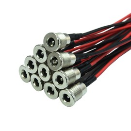 10PCS 5.5 x 2.5mm 5A DC Power Socket Female Adapter with Cable Wire,DC Threaded Female Jack Panel Mount Connector