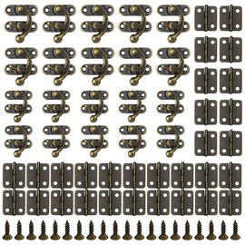Pamtns Latch Hooks, Pack of 20 Padlock Hasp Antique Vintage Quick Lock Mini Folding Hinges Right Latch Hook Hasp Hook Lock Latch Hasps with Screws for Wooden Box Decoration DIY