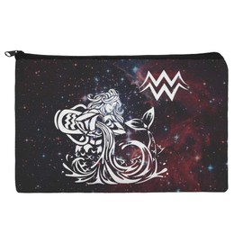 Aquarius Water-Bearer Zodiac Sign Horoscope in Space Makeup Cosmetic Bag Organizer Pouch