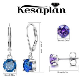 Multicolor Crystal Dangle Earrings and Studs for Women 925 Silver Hypoallergenic Dangle Earrings Leverback Earrings for Girls