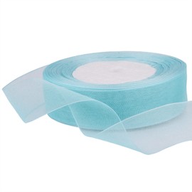 Hapeper 1 Inch Sheer Organza Chiffon Ribbon, 50 Yards/Roll (Lake Blue)