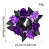 Gothic Halloween Candle Ring Wreath with Purple Roses, Black Leaves,