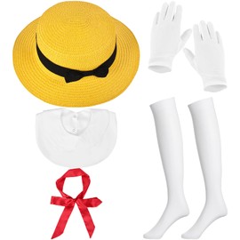 French School Costume Accessories Set for Girls with Yellow Hat, Red Scarf, High Socks, White Collar for Cosplay, Book Day or School Events