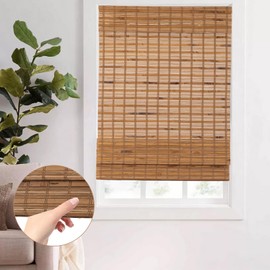 BMBOEUII Cordless Bamboo Roman Shades, Roll Up Bamboo Window Shades for Interior Windows, Home and Garden, Light Filtering (32''W x 72''H)