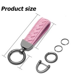 TSUGAMI Genuine Leather Car Keychain, Sheepskin Key Fob Holder Keys Organizer with 360° Rotatable Anti-Lost D-Ring, Universal Key Fob Keychain Leather Key Chain Holder for Men and Women(Pink)