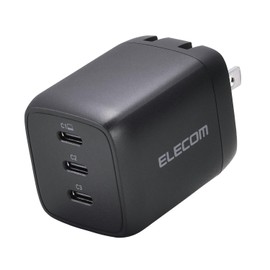 Elecom MPA-AC11167BK Charger, 67W, 3 Ports, USB-C x 3, Auto Distributing, USB PD Compatible, Swing Plug