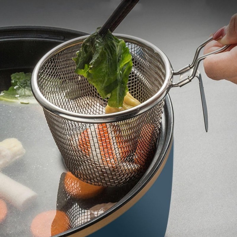 Stainless Steel Pasta Basket, Mesh Spider Food Dumpling Noodle Strainer,