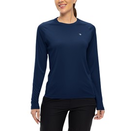 TBMPOY Women's UPF 50+ Shirts Long Sleeve Sun Protection Quick Dry Lightweight Rash Guard Hiking Dark Blue XL