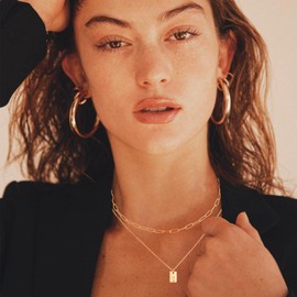 Honsny Layered Initial Necklaces for Women, 14K Gold Plated Layering Paperclip Chain Dainty Letter A-Z Name Tag Pendant Choker Necklace Trendy Gold Jewelry