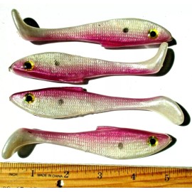 Big Bite Baits 4ct PURPLE WHITE 5" SUPER SHAD Paddle Tail Minnow Bass Fishing Lures Swim Baits