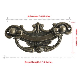 HOUSEHOOK 8 Pack Antique Brass Baroque Style Drop Bail Drawer Pulls, 3-1/4 Inch Hole Center Vintage Cabinet Handles for Dresser, Wardrobe, Cupboard, Furniture Restoration
