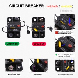 T Tocas Waterproof 20A Surface-Mount Mini Circuit Breakers with Manual Reset Marine Auto Truck, 32V DC