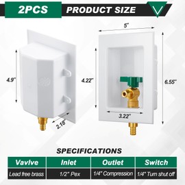 Hicarer 2 Set Ice Maker Outlet Box Pre Assembled Ice Maker Box 1/2 Inch Pex F1807 Crimp with Installed 1/4 Turn Ball Valve for Ice Maker Supply