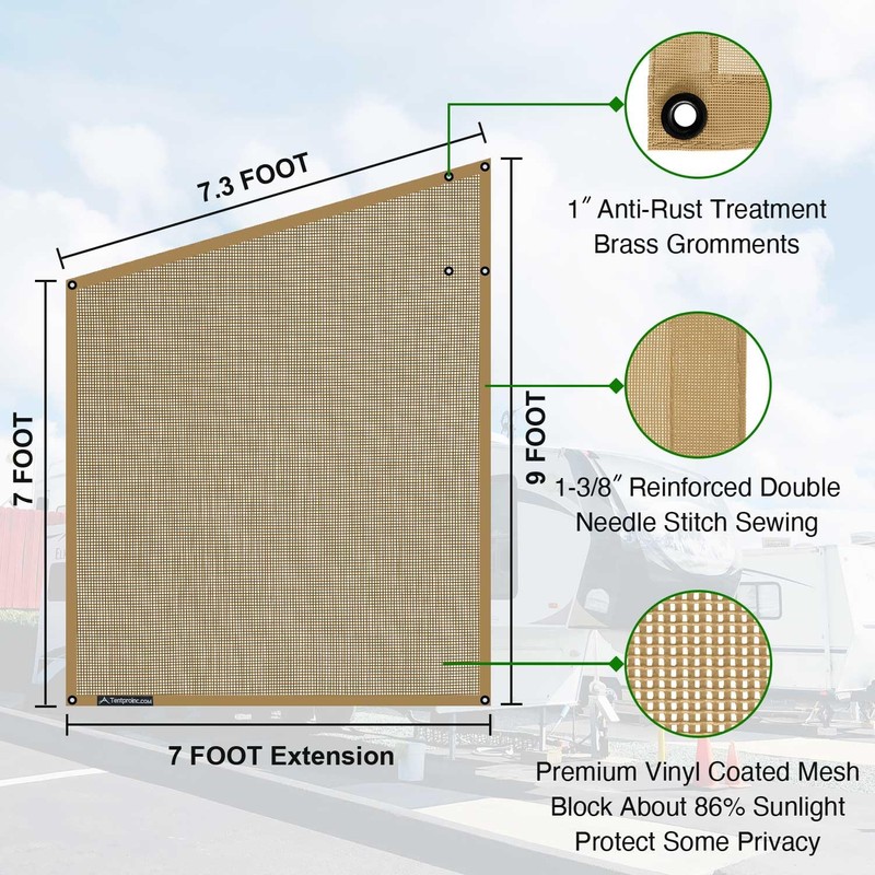 Tentproinc RV Awning Side Shade Screen 9'X7' - Beige Mesh