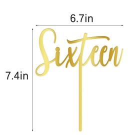 AROKIPPRY - Decoración acrílica para tartas de 16 cumpleaños, dieciséis decoraciones para tartas de saludos a 16 años, suministros de decoración para fiestas de cumpleaños 16