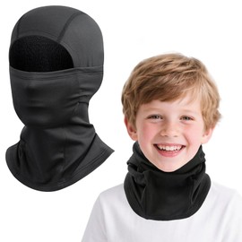 BAISEN Kids Balaclava, Ski Mask for Boy Girls, Cold Weather Neck Warmer Windproof Thermal Fleece Face Mask for Skiing Cycling (Black, One Size)