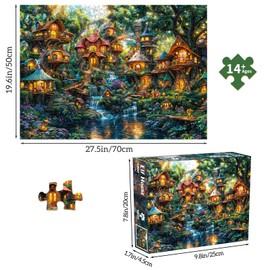 Chalzidar Jigsaw Puzzles for Adults 1000 Pieces, Interlock Perfectly Letter on Back No Dust, Home Decor Birthday Party Gift Toy for Men Women Elders Seniors, 1:1 Poster - Elf Village