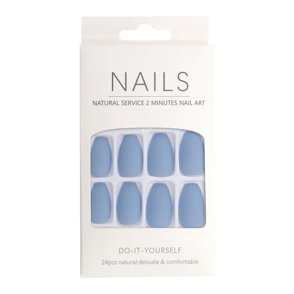 Press-On Nails Matte Light Blue Rounded Square 24pcs